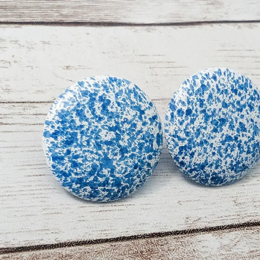 Vintage Earrings For Pierced Ears Blue & White Circle